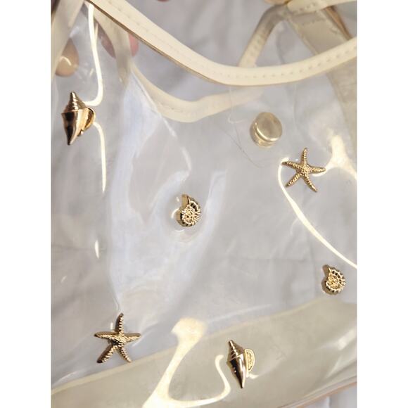 Y2k A New Day Boho Mini Slouchy Embellished Seashells Handbag See Through Clear - Picture 8 of 11